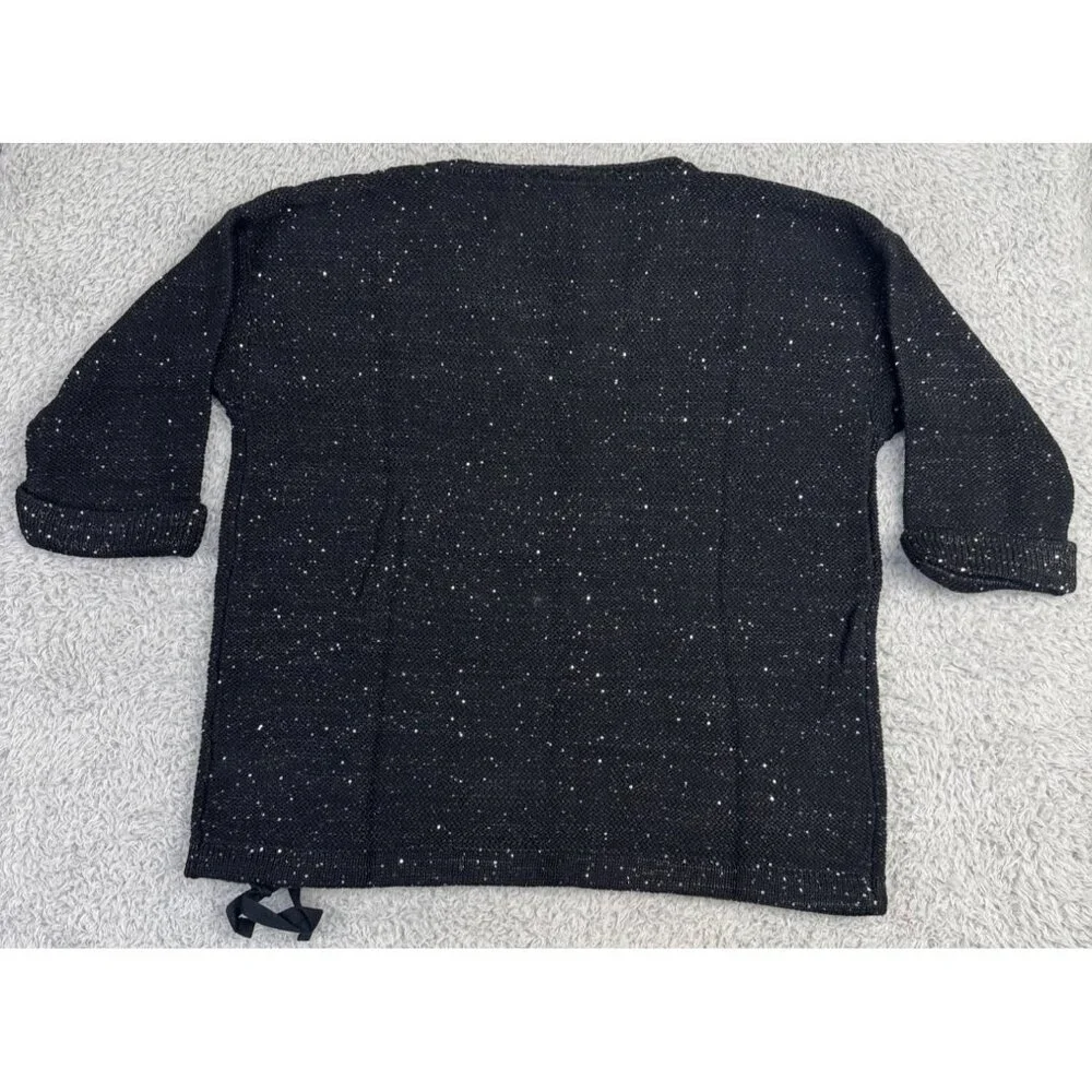 DKNY Jeans Womens XL Sequin V-Neck Sweater Black Light Soft Comfortable - Picture 8 of 14